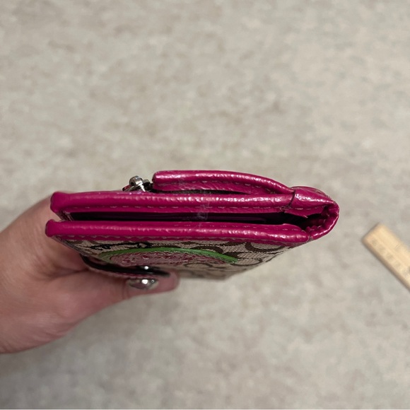 Coach Watermelon Signature Canvas Long Snap Wallet Pink Trim *read* Rare - Picture 12 of 15